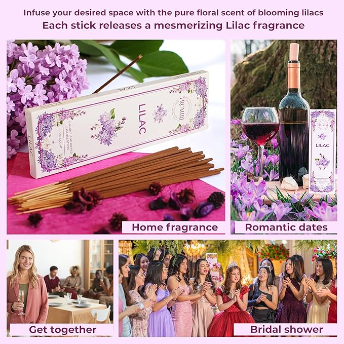 Lilac Incense Sticks - Pack of 100 Inscents-Sticks - Inciensos Aromaticos para La Casa - Made with Natural Insence Ingredients - Scented Insense Non Toxic Incents