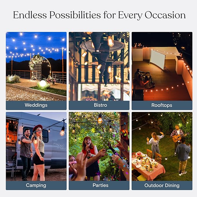 Brightech Ambience Pro USB Powered String Lights - 24 Ft Commercial Grade Waterproof String Lights, Outdoor Shatterproof Patio Lights for Camping, Christmas, Backyard, Porch - 1W LED Soft White Light