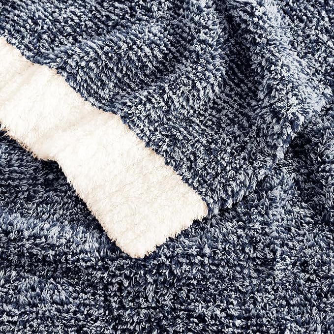 WRENSONGE Throw Blanket Cationic Dyeing Navy Blue Soft Cozy Fluffy Warm Hand Made Weave Throw Blankets for Couch, Sofa, Chair, Bed, Camping, Picnic, Travel Lightweight Bed Blanket - 60"x80"