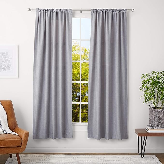 Amazon Basics Adjustable Curtain Rods for Windows, Round Finials, 1-Inch Rod, 36" to 72", Nickel, Pack of 1