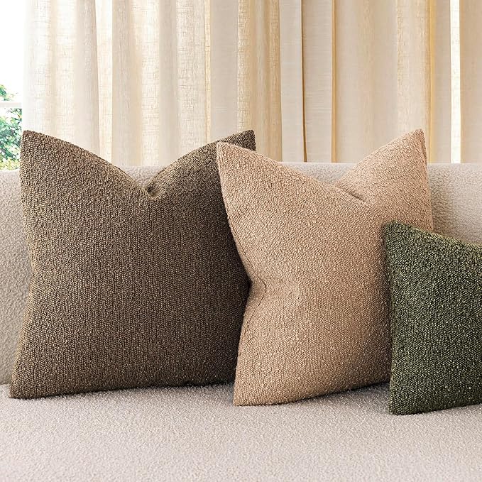 Foindtower Set of 2, Decorative Textured Boucle Throw Pillow Covers Accent Solid Pillow Cases Neutral Soft Couch Cushion Case for Chair Sofa Bedroom Living Room Home Decor 24x24Inch Chocolate