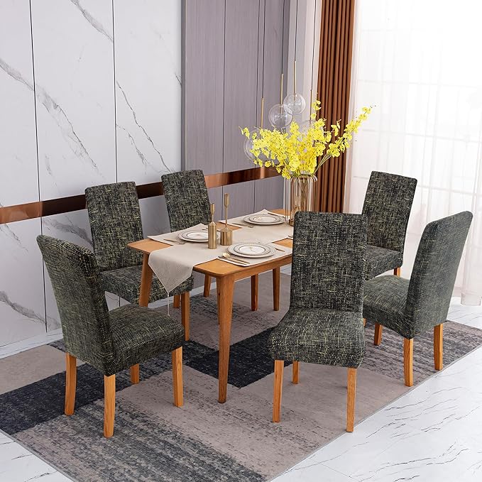 Sufdari Dining Chair Covers,Kitchen Chair Cover,Parsons Chair Slipcover,Spandex Chair Protectors for Dining Room Stretch Chairs Cover Set of 8 -Hemp Coffee