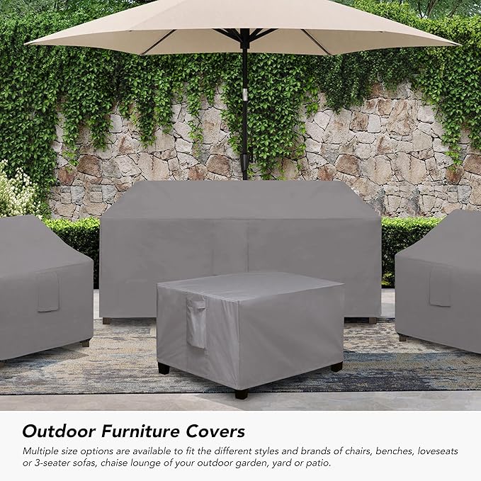 Easy-Going Square Patio Ottoman Cover, Waterproof Outdoor Ottoman Cover, Fade Resistant Patio Side Table Cover, Durable Outdoor Furniture Covers with Sealed Seam (25"x25"x17", Grey)