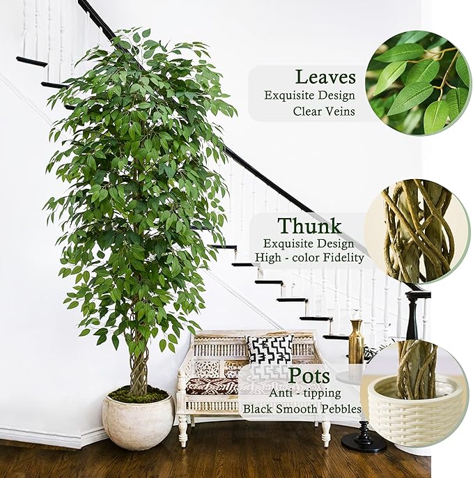 Artificial Ficus Tree,Black Pot (1, White, 7FT)