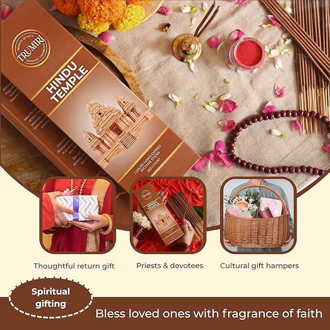 Hindu Temple Incense Sticks - Pack of 100 Insence-Sticks - Made with Natural Non Toxic Raw Ingredients - Sacred Insence Indian Spiritual Agarbatti Insense