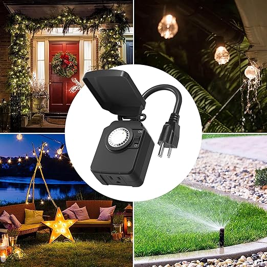 BN-LINK 24-Hour Mechanical Outdoor Light Timer, Waterproof, Heavy Duty, 15A 1/2HP, 1 Grounded Timer Outlet for Home and Garden