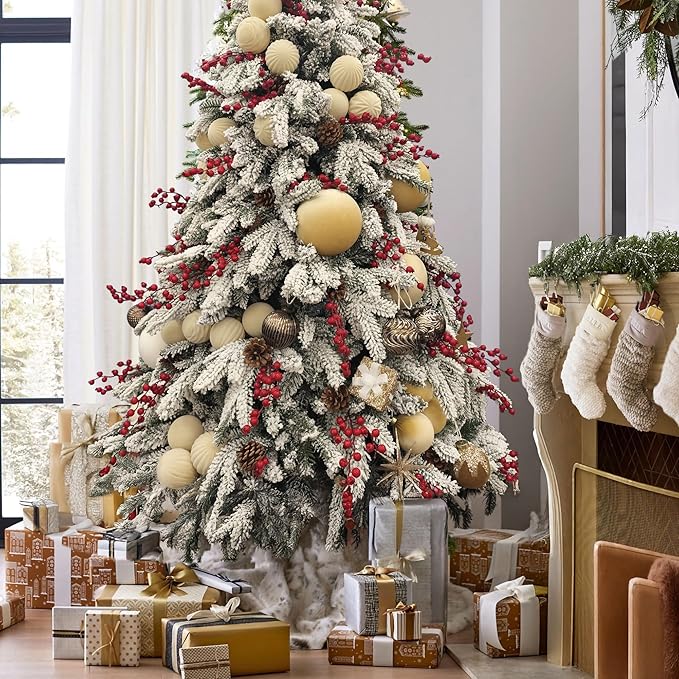 12PCS Velvet Christmas Ornaments Set – Large Flocked Shatterproof Baubles for Xmas Tree Decoration, Hanging Ornaments for Holiday & Home Décor (Gold, 4 Inch / 10 cm)