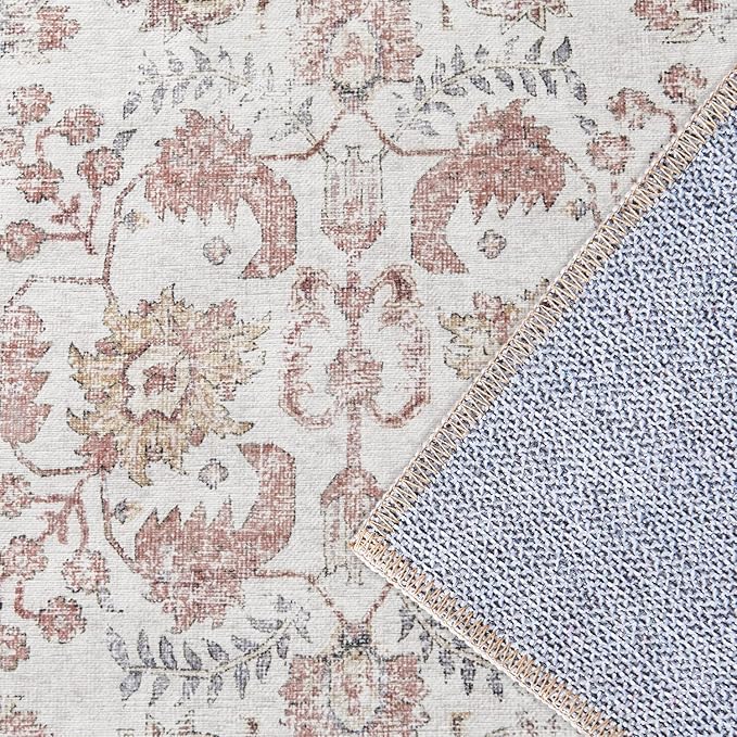 jinchan Kalen Area Rug 2x3 Washable Entryway Rug Vintage Doormat Indoor Entrance Lightweight Thin Retro Distressed Door Mat Floral Print Country Boho Non Slip Carpet for Bathroom Bedroom Red Multi