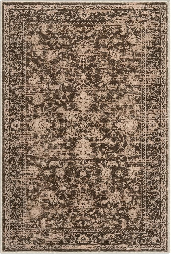 KILOCOCO Moroccan Small Area Rug 2x3 Entryway Rugs Printed Vintage Floral Washable Rug Non-Slip Kitchen Rug Indoor Door Mat, Accent Throw Small Rugs for Laundry Room Bedroom Entrance, Rust Red