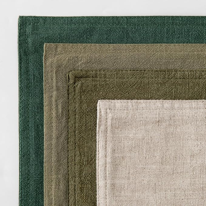 MIULEE Neutral Green Linen Pillow Covers Pack of 4 Christmas Decorative Natural Throw Pillow Covers Soft Accent Boho Farmhouse Couch Pillowcases Modern Home Decors for Living Room Bed Sofa 24x24 Inch