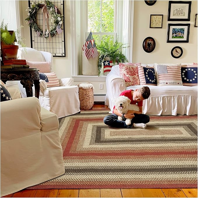Homespice Chester Braided Jute Area Rug 6x9' - Lodge Style Braided Rugs for Living Room and Dining Room