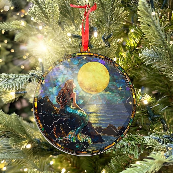 GEEMBI Christmas Mermaid Gifts for Women, Mermaid Ornament - Suncatcher Christmas Ornaments 2025 - Fantasy Decor, Fantasy Gifts for Women Girls Friends Ocean Lovers, Ocean Ornaments for Tree