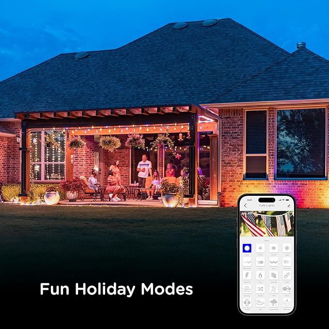 Enbrighten Vibe Vintagе Outdoor String Lights 2, 24ft, 12 RGBWIC Shatterрroof Acrylic Bulbs, Waterрroof, Patiо, Backyard, Gamеday, Holiday, Smart App, Works with Alеxa, Google Home, 86127