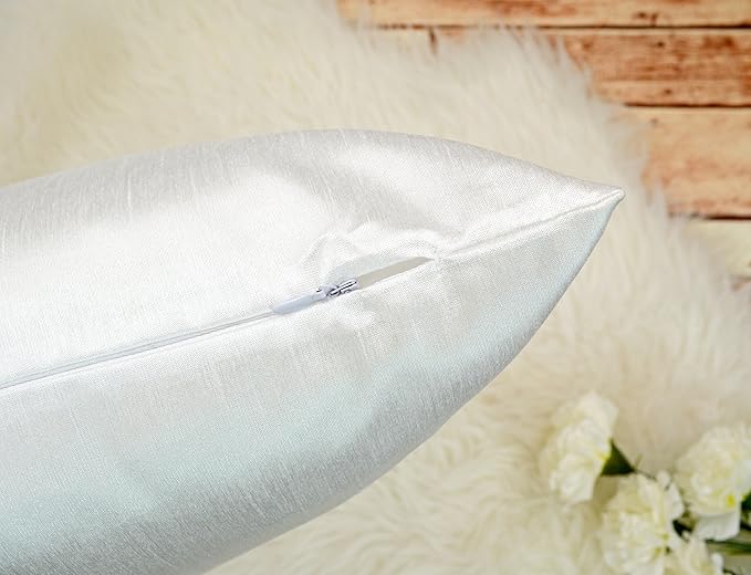 Aiking Home 12x18 Inches Faux Silk Rectangular Throw Pillow Cover, Zipper Closure, White (Set of 2)