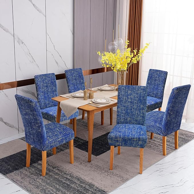 Sufdari Dining Chair Covers,Kitchen Chair Cover,Parsons Chair Slipcover,Spandex Chair Protectors for Dining Room Stretch Chairs Cover Set of 8 -Linen Blue