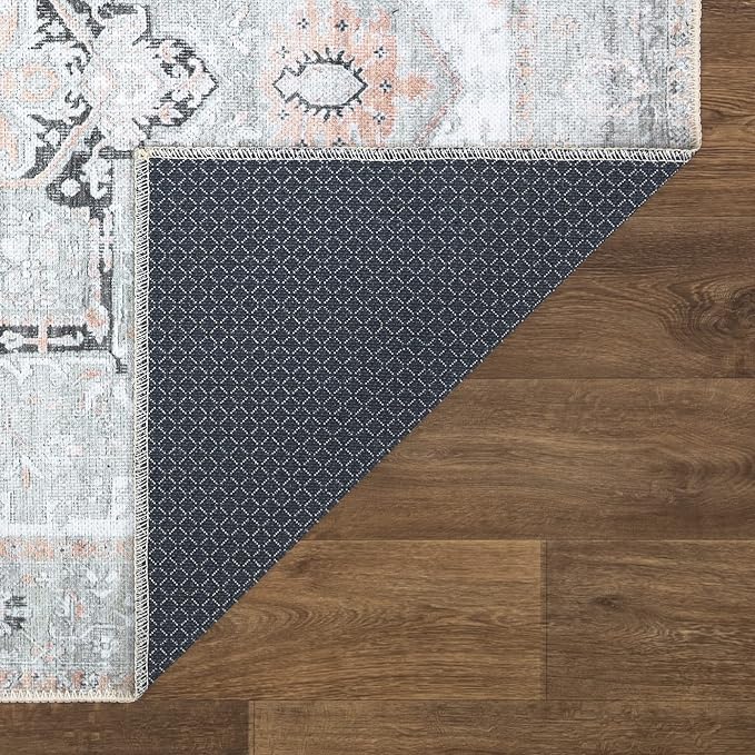 Bloom Rugs Washable Non-Slip 12 ft Runner - Gray/Coral Pink Traditional Runner for Entryway, Hallway, Bathroom, and Kitchen - Exact Size: 2.5' x 12'