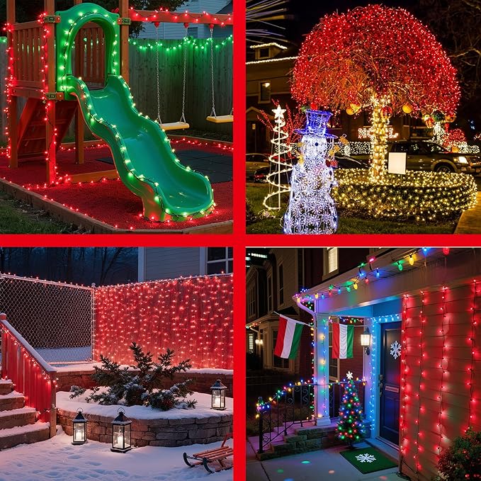 240FT 750LED Christmas Lights,12 Modes Red Outdoor String Lights with Timer & Dimmable, Waterproof Green Wire Christmas String Lights for Indoor Tree Xmas Patio Fence Balcony Garden Party Decor Red