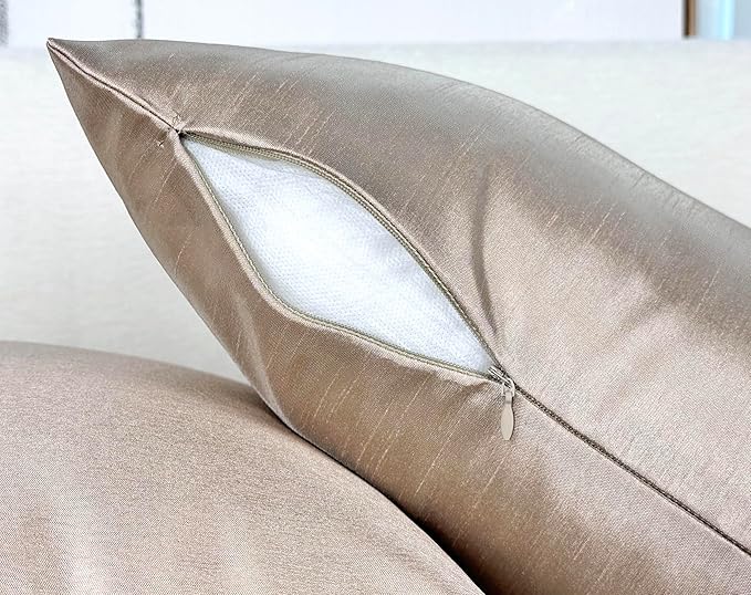 Aiking Home 20x20 Inches Faux Silk Square Throw Pillow Cover, Zipper Closure, Sand (Set of 2)