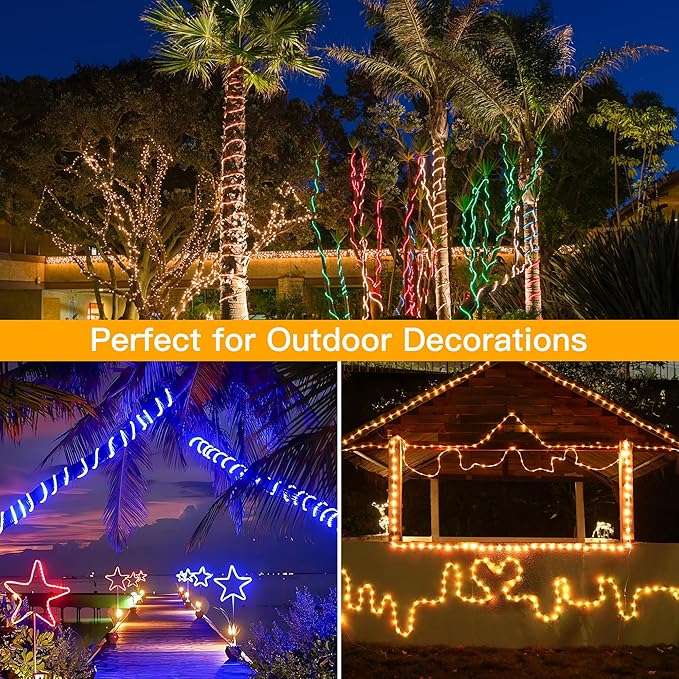 Ollny Rope Lights Outdoor Color Changing, 33FT 100 LED Waterproof Plug in Outdoor String Lights with Remote, 16 Colors Twinkle Christmas Lights for Outside Indoor Party Easter Holiday Decorations