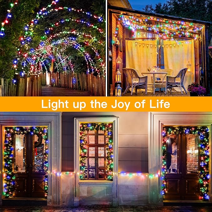 Ollny Christmas Lights 200LED 60FT Indoor, Multicolor Connectable Plug in String Light Outdoor, 8 Modes Waterproof Timer LED Fairy Lights for House Outside Bedroom Patio Balcony