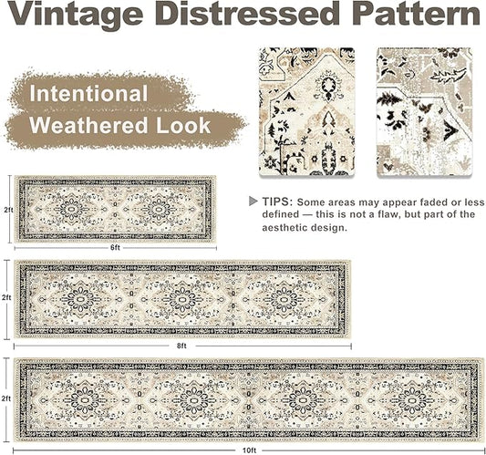 XWZO Washable Hallway Runner Rug 2x8ft — Non-Slip Low Pile Area Rug with Rubber Backing, Spill Resistant Soft Vintage Floor Carpet Runner for Kitchen Entryway Doorway Bedroom Corridor, Brown Beige