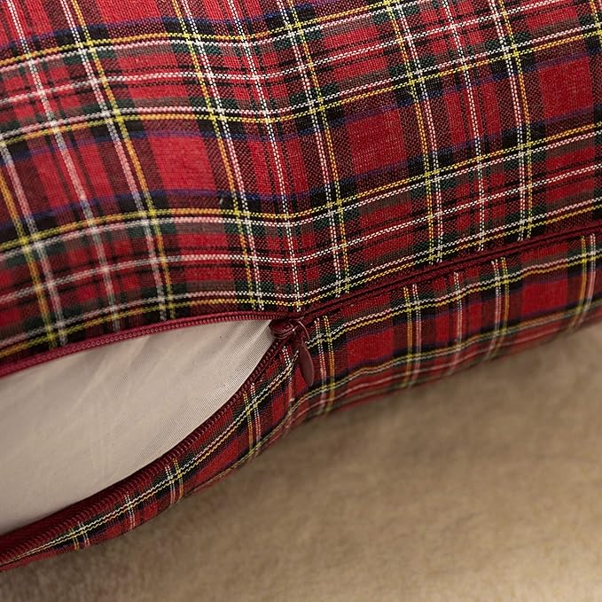 AQOTHES Pack of 2 Christmas Plaid Decorative Throw Pillow Covers Scottish Tartan Cushion Case for Farmhouse Home Holiday Decor Red and Green, 20 x 20 Inches