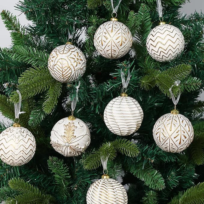 Vintage Christmas Ornaments Ball Set, 12 PCS Shatterproof Antique Traditional Christmas Tree Ornaments for Indoor Xmas Holiday Home Decor (Gold)