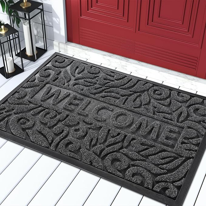 Yimobra Large Welcome Mat 36x24, Waterproof Non-Slip Outdoor Mats for Front Door Outside Entrance, Low-Profile Entryway Mat Indoor for Garage Patio, Grey