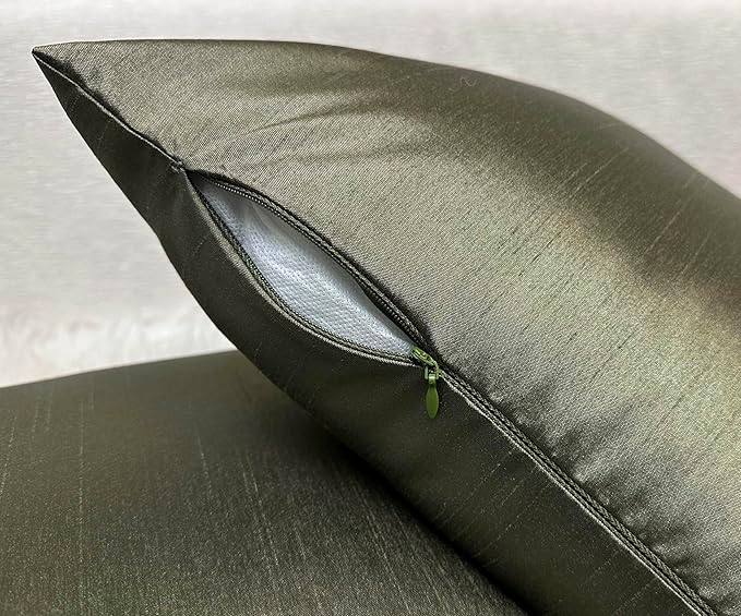Aiking Home 12x24 Inches Faux Silk Rectangular Throw Pillow Cover, Zipper Closure, Sage (Set of 2)