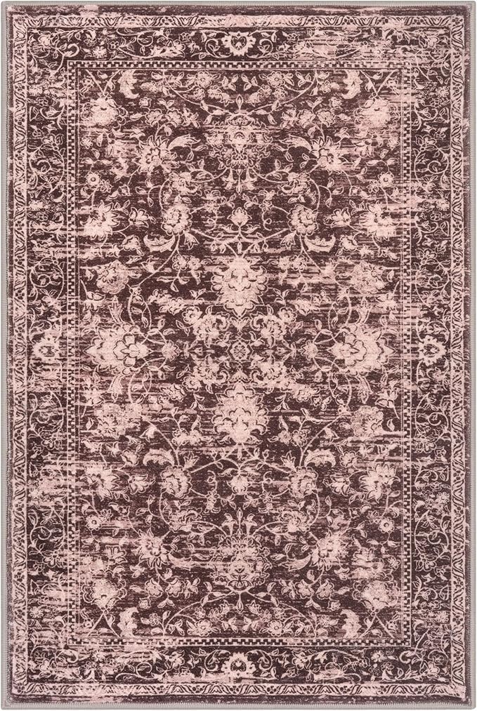 KILOCOCO Small Area Rug 2x3 Entryway Rugs Printed Vintage Red Floral Washable Rug Non-Slip Kitchen Rug Indoor Door Mat, Accent Throw Rugs for Laundry Room Bedside Entrance Holiday Decor