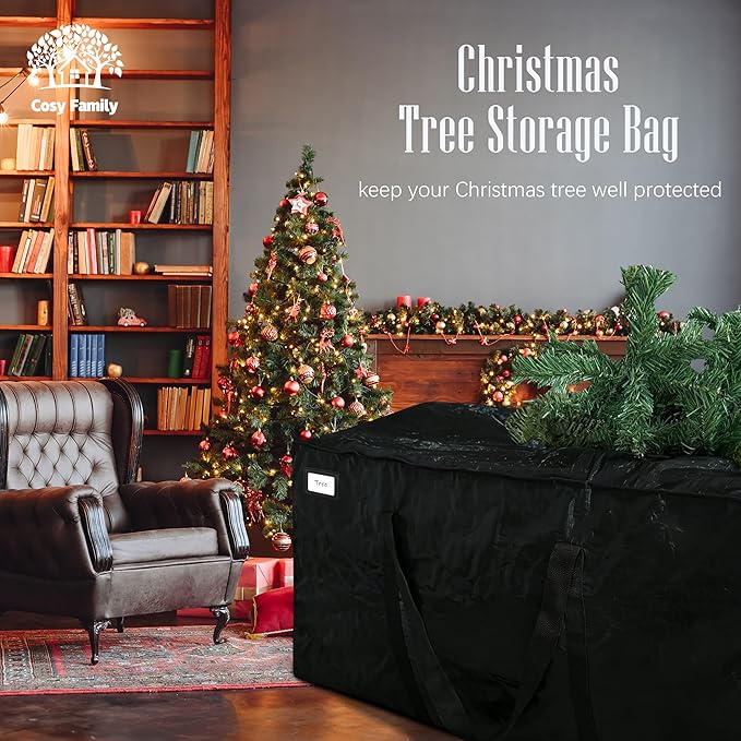 Cosy Family 9 ft Christmas Tree Storage Bag - Durable Heavy Duty Extra Large Artificial Xmas Holiday Tree Bag with Reinforced Handles and Dual Zippers Wide Opening - Black