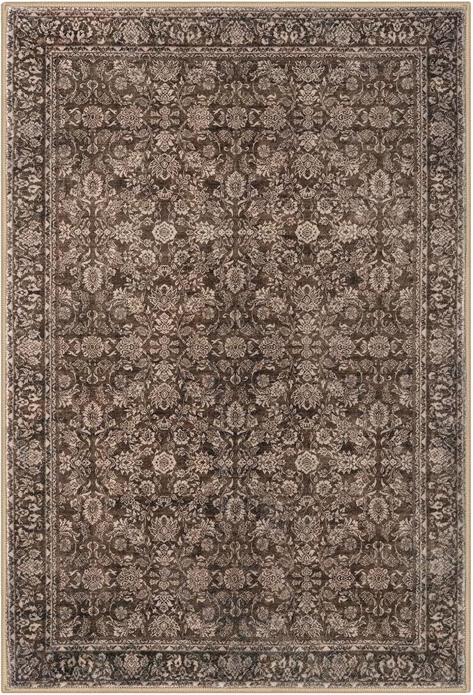 5x7 Area Rug for Nursery, Rust Reddish Brown Large Vintage Neutral Rug with Non-Slip, Washable Rugs for Living Room, Soft Traditional Floral Carpet for Farmhouse Dining Room Office Home Décor