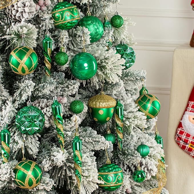 Fuovt 62pcs Christmas Balls Ornaments Set - 3.15" Big Christmas Balls - Shatterproof Plastic Decorative Baubles for Xmas Tree Decor Holiday, Wedding, Party Decoration (Green)