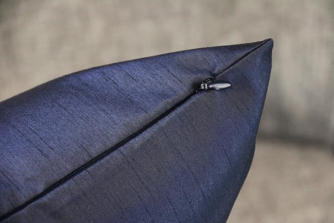 Aiking Home 12x18 Inches Faux Silk Rectangular Throw Pillow Cover, Zipper Closure, Navy (Set of 2)