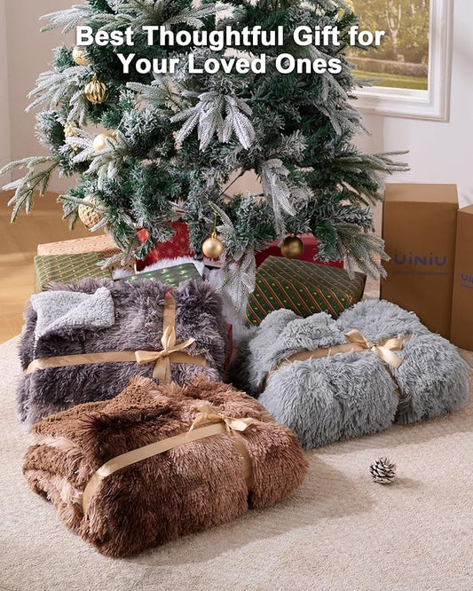 Super Soft Fluffy Faux Fur Throw Blanket for Couch, Fuzzy Sherpa Fleece Cozy Warm Gifts for Women, Room Decor Christmas Plush Thick Throw for Men, Minky Teen Gifts Winter Bedding, 50" x 60"