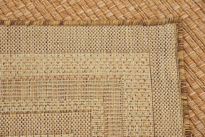 Unique Loom Outdoor Border Collection Area Rug - Multi Border (5' 4" Square, Tan/ Light Brown)