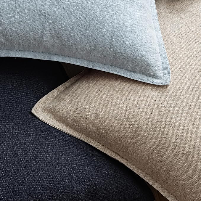 EMEMA Throw Pillow Covers Decorative Linen Pillow Covers 20x20 Inch Light Blue Boho Farmhouse Neutral Couch Throw Pillows for Bed Pack of 2 Accent Pillowcase Modern Sofa Cushion Livingroom Home
