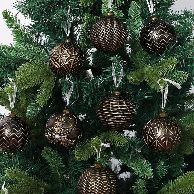 Vintage Christmas Ornaments Ball Set, 12 PCS Shatterproof Antique Traditional Christmas Tree Ornaments for Indoor Xmas Holiday Home Decor (Bronze)