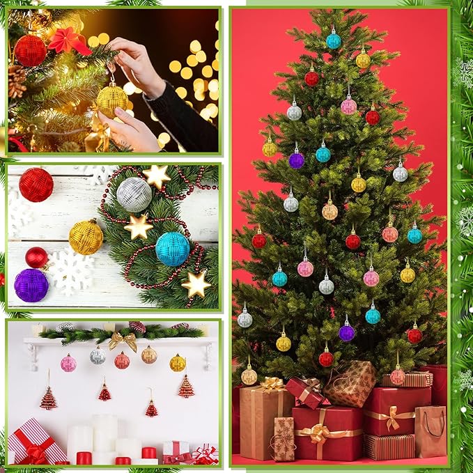 Boao 96 Pcs Christmas Mini Balls Ornaments Miniature Xmas Tree Ornaments Multicolour Shiny Small Hanging Decorations for Christmas Holiday Party Decor(1.57 Inch,Pastel Color Balls)