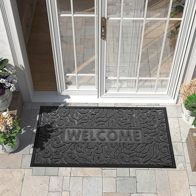 Yimobra Large Welcome Mat 47x24, Waterproof Non-Slip Outdoor Mats for Front Door Outside Entrance, Low-Profile Entryway Mat Indoor for Garage Patio, Grey