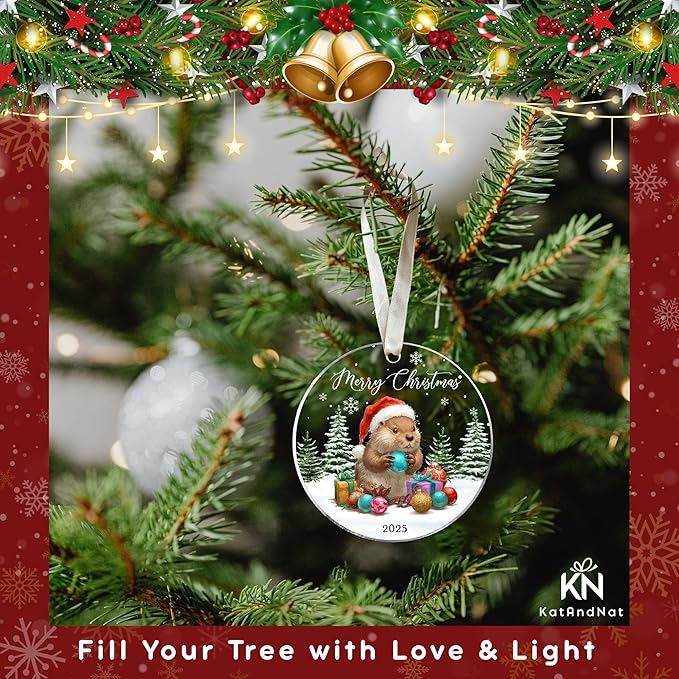 Beaver Ornament - Beaver Gifts for Women, Girls, Lovers - Cute Funny Animals Ornaments for Christmas Tree - Animals Themed Gifts - Acrylic Christmas Ornament 2025