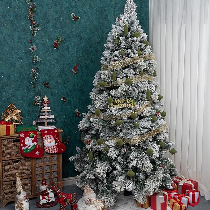 48Pcs Green Velvet Christmas Ornaments Set, Assorted Flocked Christmas Baubles Decorations, Shatterproof Christmas Balls Hanging Decor for Xmas Tree/Home/Party/Holiday (Green)
