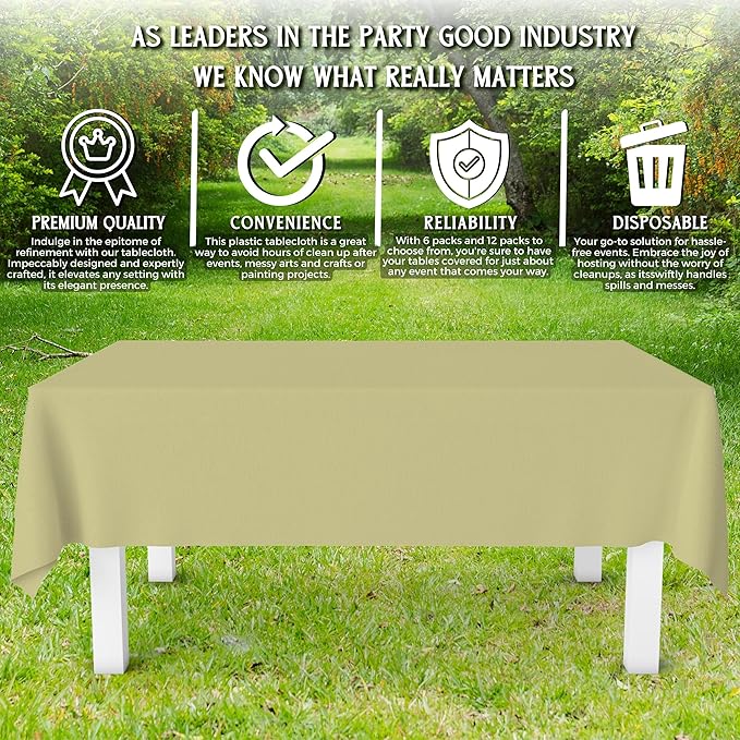 Grandipity 12 Pack Premium Disposable Plastic Tablecloth 54 Inch. x 108 Inch. Rectangle Table Cover - Sage Green