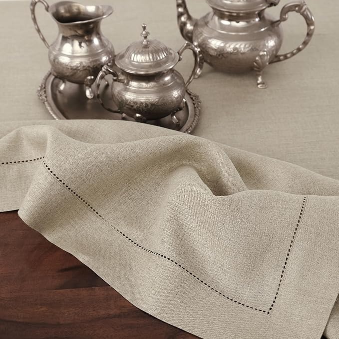 Solino Home Linen Natural Table Runner 72 Inches Long - 100% Pure Linen Hemstitch Table Runner 14 x 72 Inch for Dresser, Dining, Spring, Easter - Classic Hemstitch
