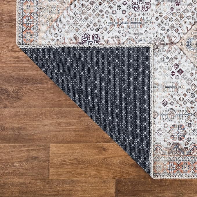 Bloom Rugs Washable Non-Slip 10 ft Runner - Sand/Orange/Purple Traditional Medallion Runner for Entryway, Hallway, Bathroom, and Kitchen - Exact Size: 2.5' x 10'