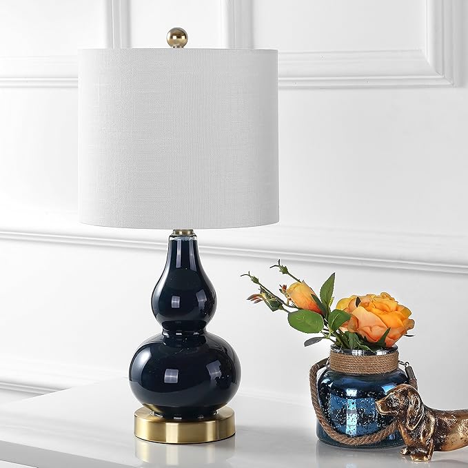 JONATHAN Y JYL1028F Anya 20.5" Mini Glass LED Table Lamp, Transitional, Glam, Midcentury, Modern, Elegant, Office, Living Room, Family Room, Dining Room, Bedroom, Hallway, Foyer, Navy