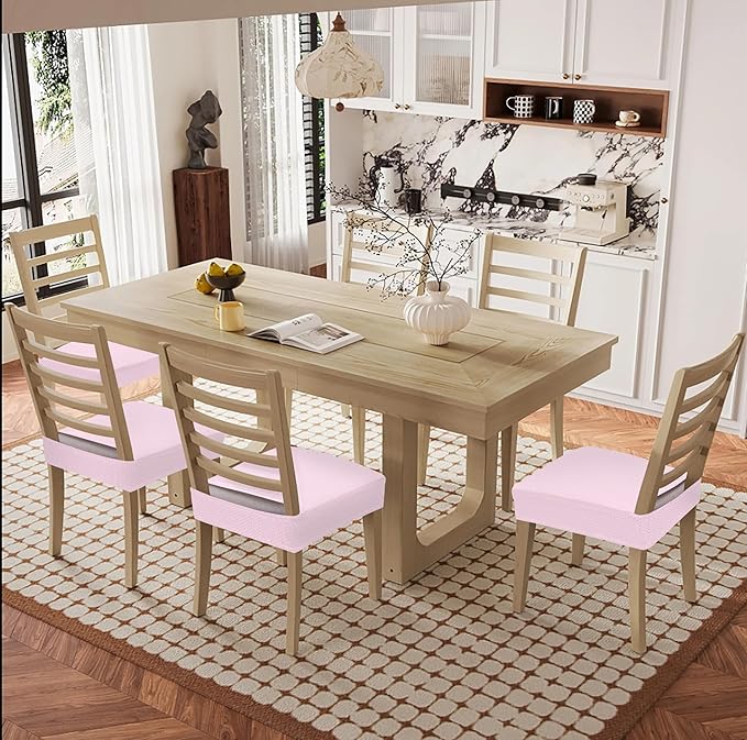 Smiry Waterproof Seat Covers for Dining Room Chairs Set of 2, Stretch Jacquard Removable Washable Chair Seat Slipcovers Protector, No Rear Covers, Pink