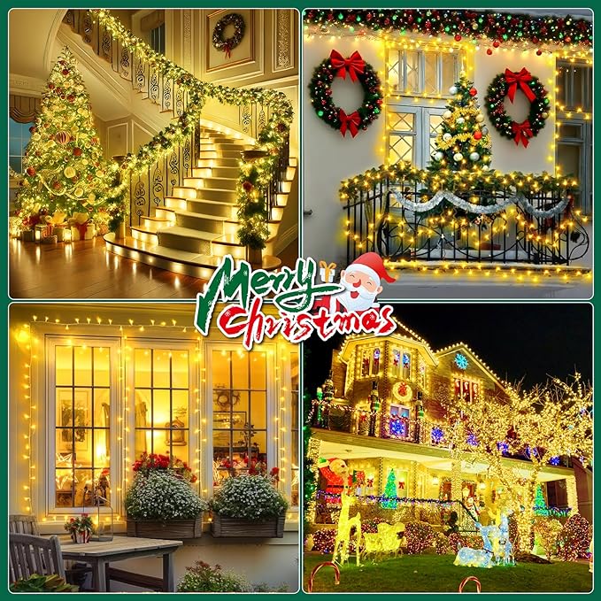 Heceltt Christmas Lights Outdoor, 522FT 1300 LED String Lights with 8 Lighting Modes, Timer Memory Twinkle Fairy Lights Waterproof Plug in for Xmas Tree Wedding Party Holiday Decor(Warm White)