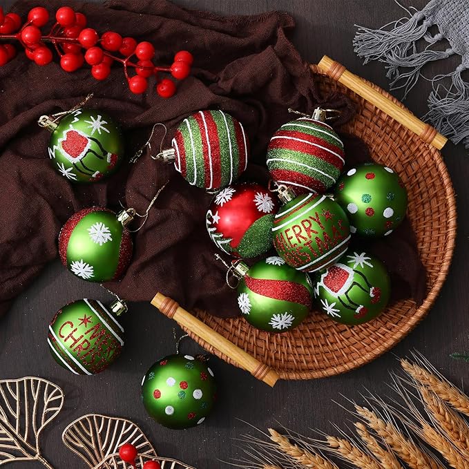 12 Pieces 2.4 Inch Christmas Ball Ornaments, Glittering Plastic Hanging Decorations for Xmas Tree Decoration Pendants
