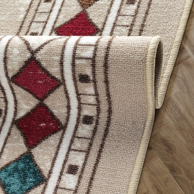 Antep Rugs Alfombras Modern Bordered 4x6 Non-Skid (Non-Slip) Low Profile Pile Rubber Backing Indoor Area Rugs (Beige, 4' x 5'8")